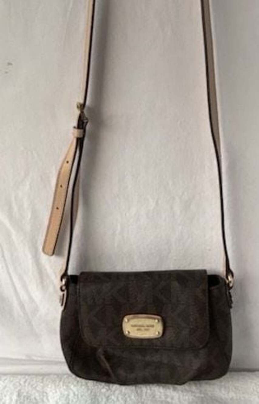 Michael‎ Kors Jet Set Logo Brown Coated Canvas Small Crossbody Bag